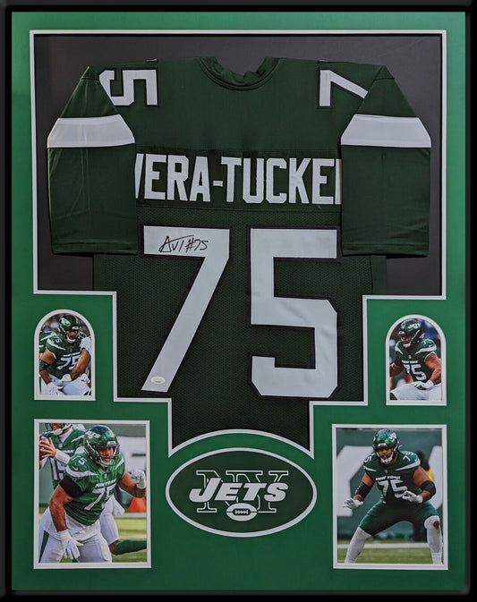 MVP Authentics Framed New York Jets Alijah Vera-Tucker Autographed Signed Jersey Jsa Coa 337.50 sports jersey framing , jersey framing