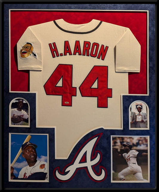 Suede Framed Atlanta Braves Hank Aaron Autographed Jersey Steiner Sports Holo