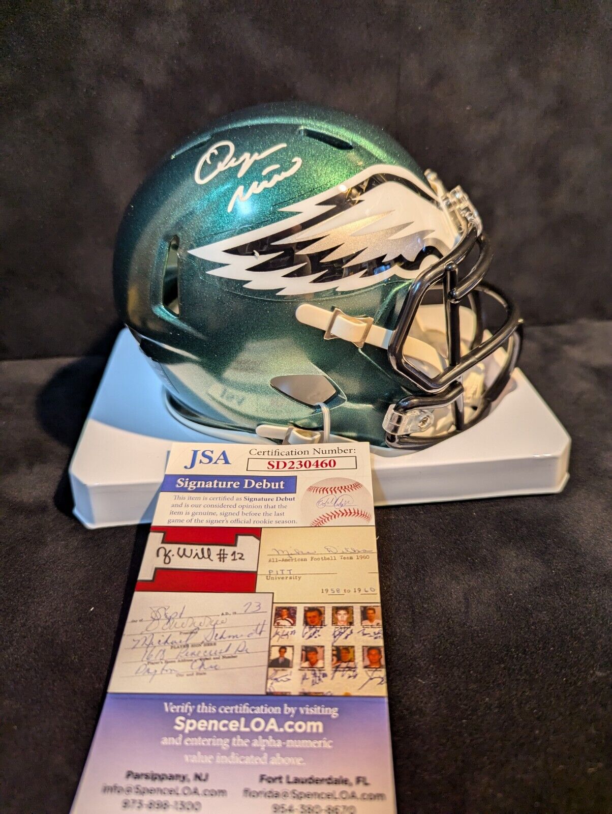 Philadelphia Eagles Quinyon Mitchell Autographed Signed Speed Mini Helmet Jsa