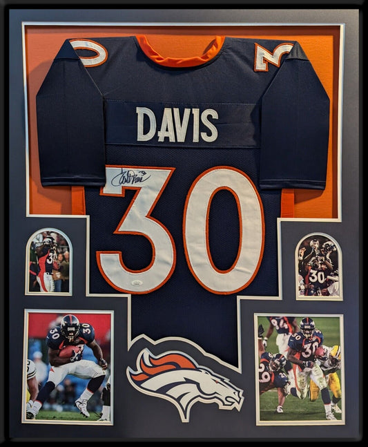 Framed Denver Broncos Terrell Davis Autographed Signed Jersey Jsa Coa