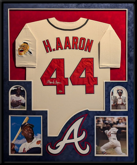 Suede Framed Atlanta Braves Hank Aaron Autographed Jersey Steiner Sports Holo