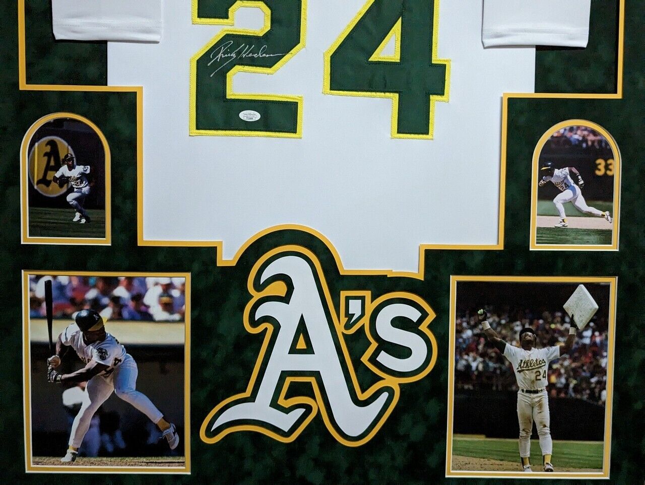 Framed In Suede Oakland A's Rickey Henderson Autographed Signed Jersey Jsa Coa