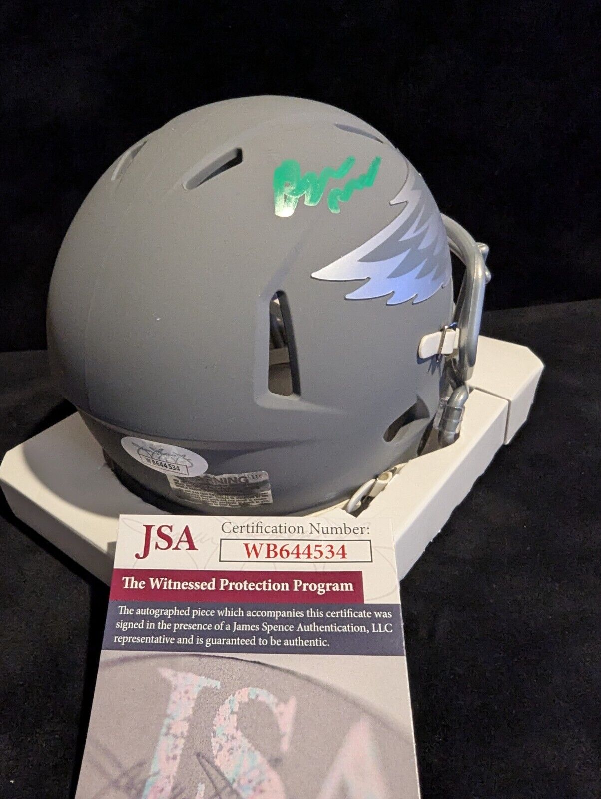 Philadelphia Eagles Quinyon Mitchell Autographed Amp Slate Mini Helmet Jsa