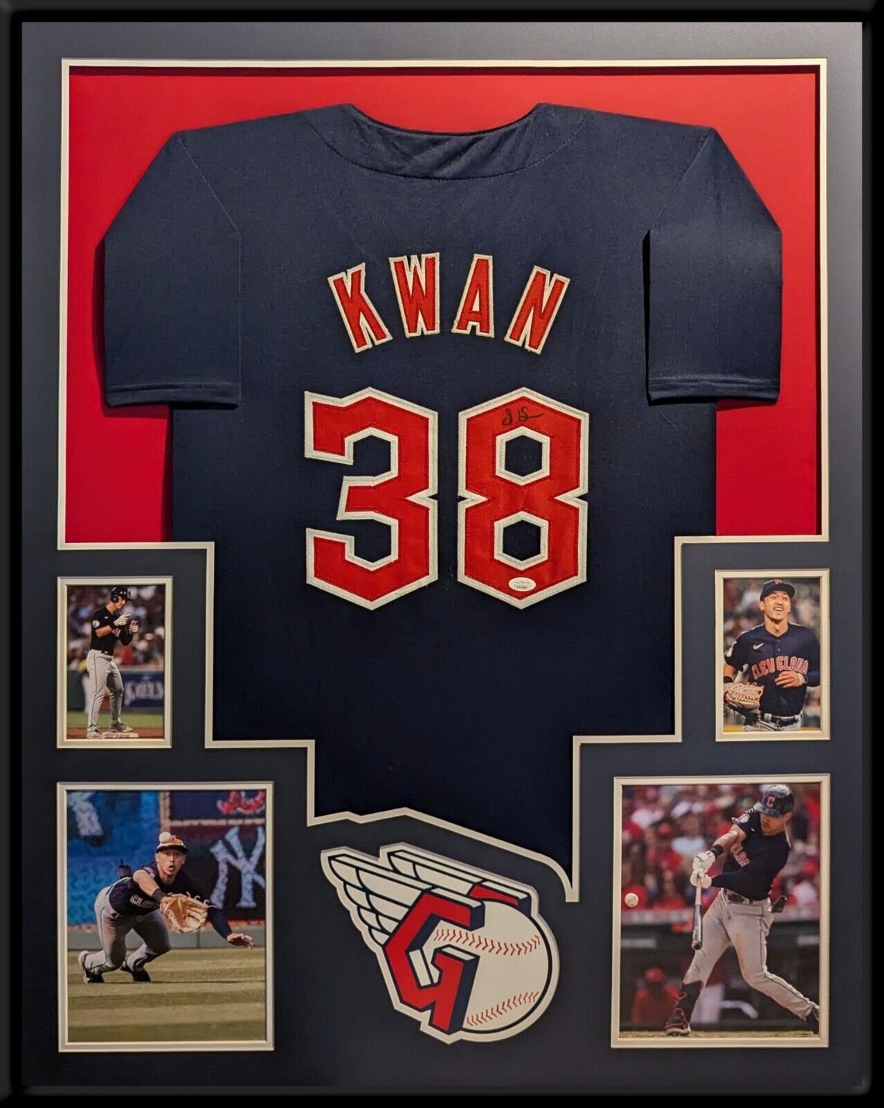 Framed Cleveland Guardians Steven Kwan Autographed Signed Jersey Jsa Coa