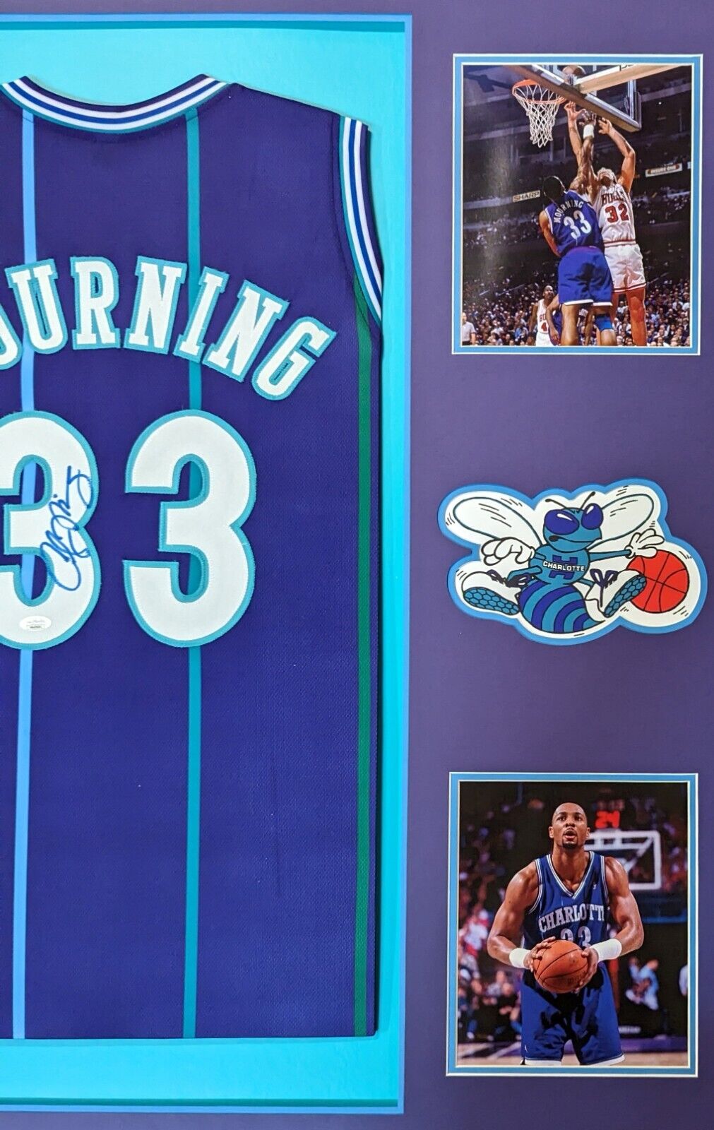 MVP Authentics Framed Charlotte Hornets Alonzo Mourning Signed Jersey Jsa Coa 540 sports jersey framing , jersey framing