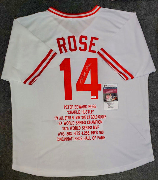 Cincinnati Reds Pete Rose Autographed Signed Custom Stat Jersey Jsa Coa