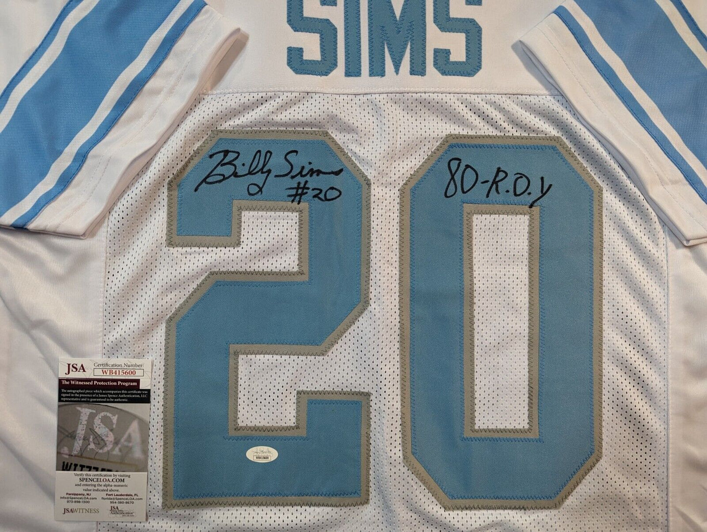 Detroit Lions Billy Sims Autographed Signed Inscribed Jersey Jsa Coa