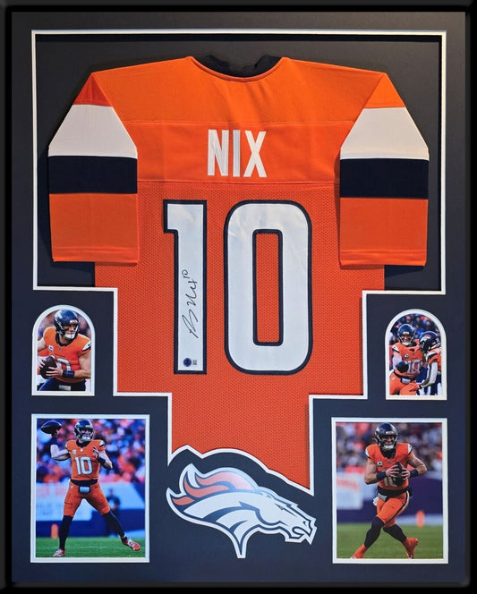 Framed Denver Broncos Bo Nix Autographed Signed Jersey Beckett Hologram