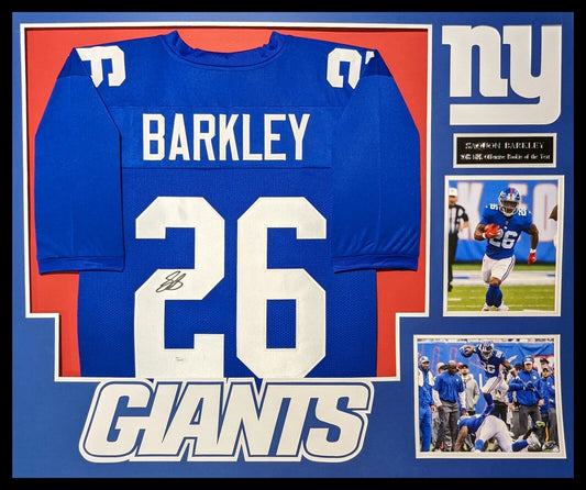 MVP Authentics Framed New York Giants Saquon Barkley Autographed Jersey Jsa Coa 629.10 sports jersey framing , jersey framing