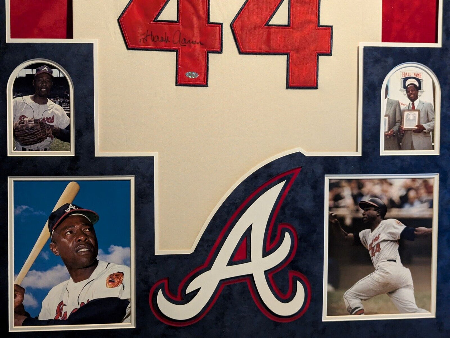 Suede Framed Atlanta Braves Hank Aaron Autographed Jersey Steiner Sports Holo