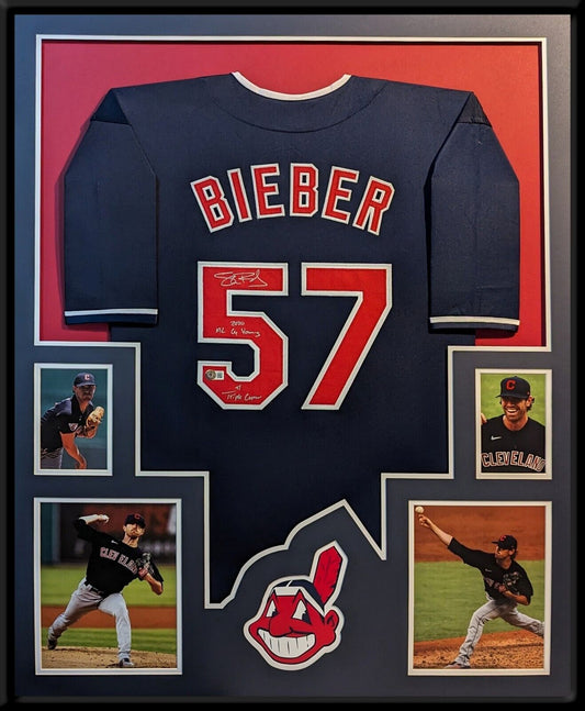 Framed Cleveland Guardians Shane Bieber Autographed Signed Jersey Beckett Holo