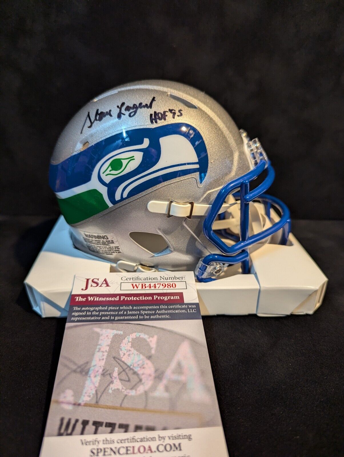 Seattle Seahawks Steve Largent Signed Inscribed Throwback Mini Helmet Jsa Coa