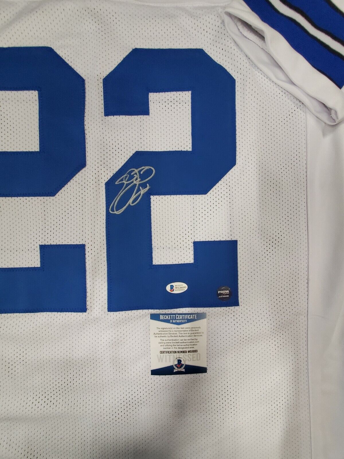 Emmitt Smith Autographed Blue Dallas Jersey - Beautifully Matted and Framed  - Hand Signed By Smith and Certified Authentic by Beckett - Includes