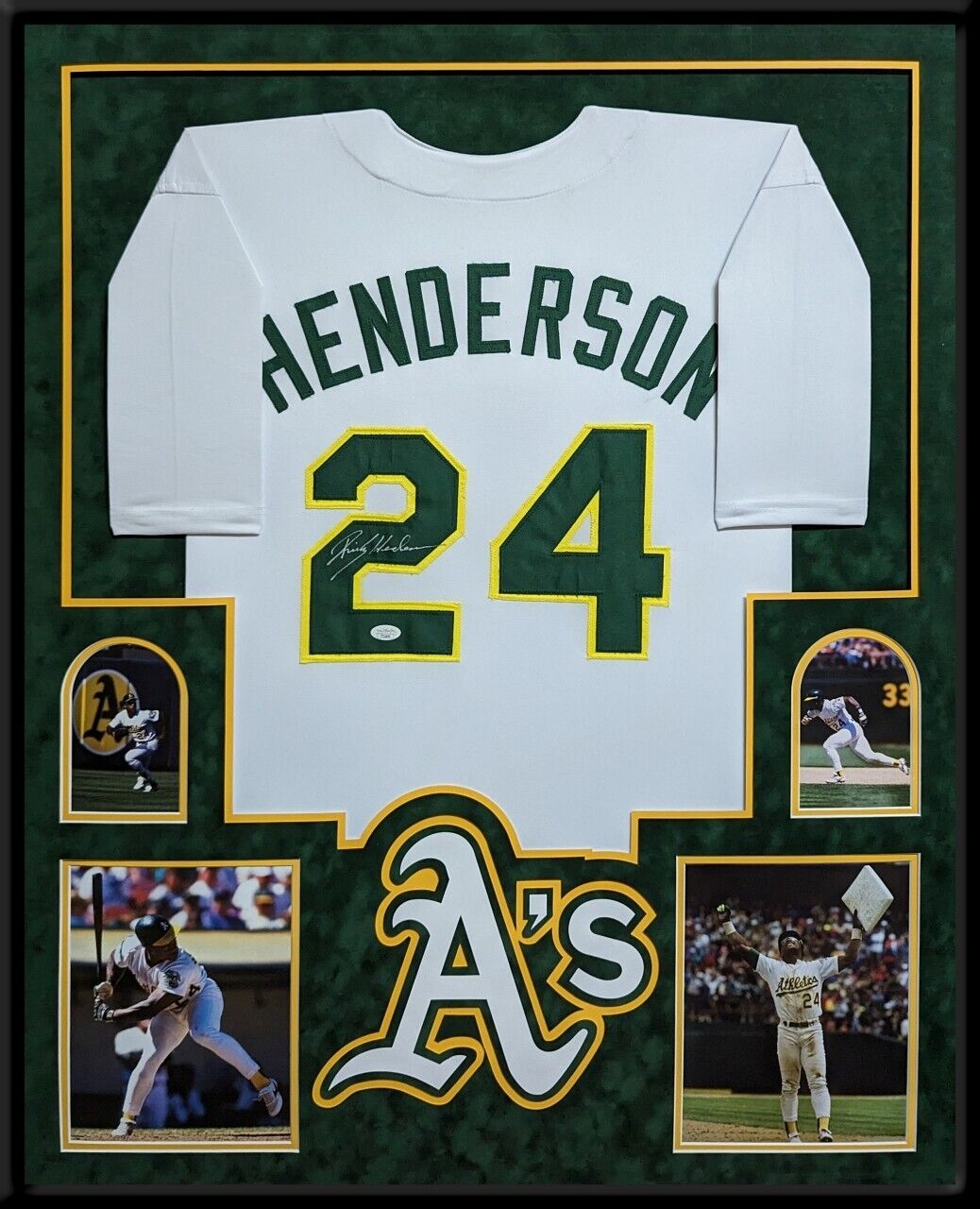 Framed In Suede Oakland A's Rickey Henderson Autographed Signed Jersey Jsa Coa