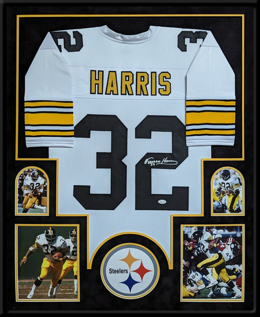 MVP Authentics Framed In Suede Pittsburgh Steelers Franco Harris Autographed Jersey Jsa Coa 1349.10 sports jersey framing , jersey framing