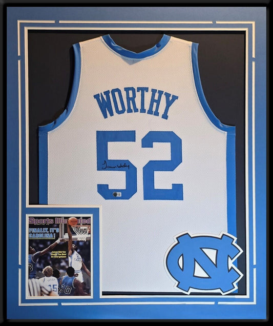 Framed Unc Tar Heels James Worthy Autographed Signed Jersey Beckett Hologram