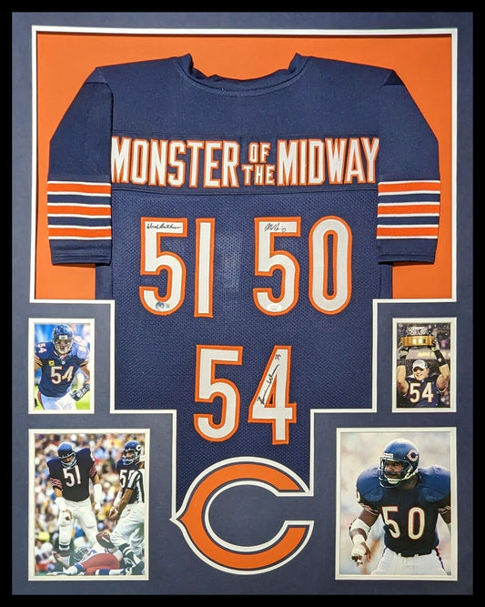 MVP Authentics Framed Chicago Bears 3X Signed Singletary Urlacher Butkus Jersey Dual Coa 1575 sports jersey framing , jersey framing