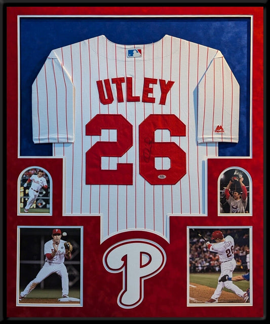 Suede Framed Philadelphia Phillies Chase Utley Autographed Signed Jersey Psa Coa