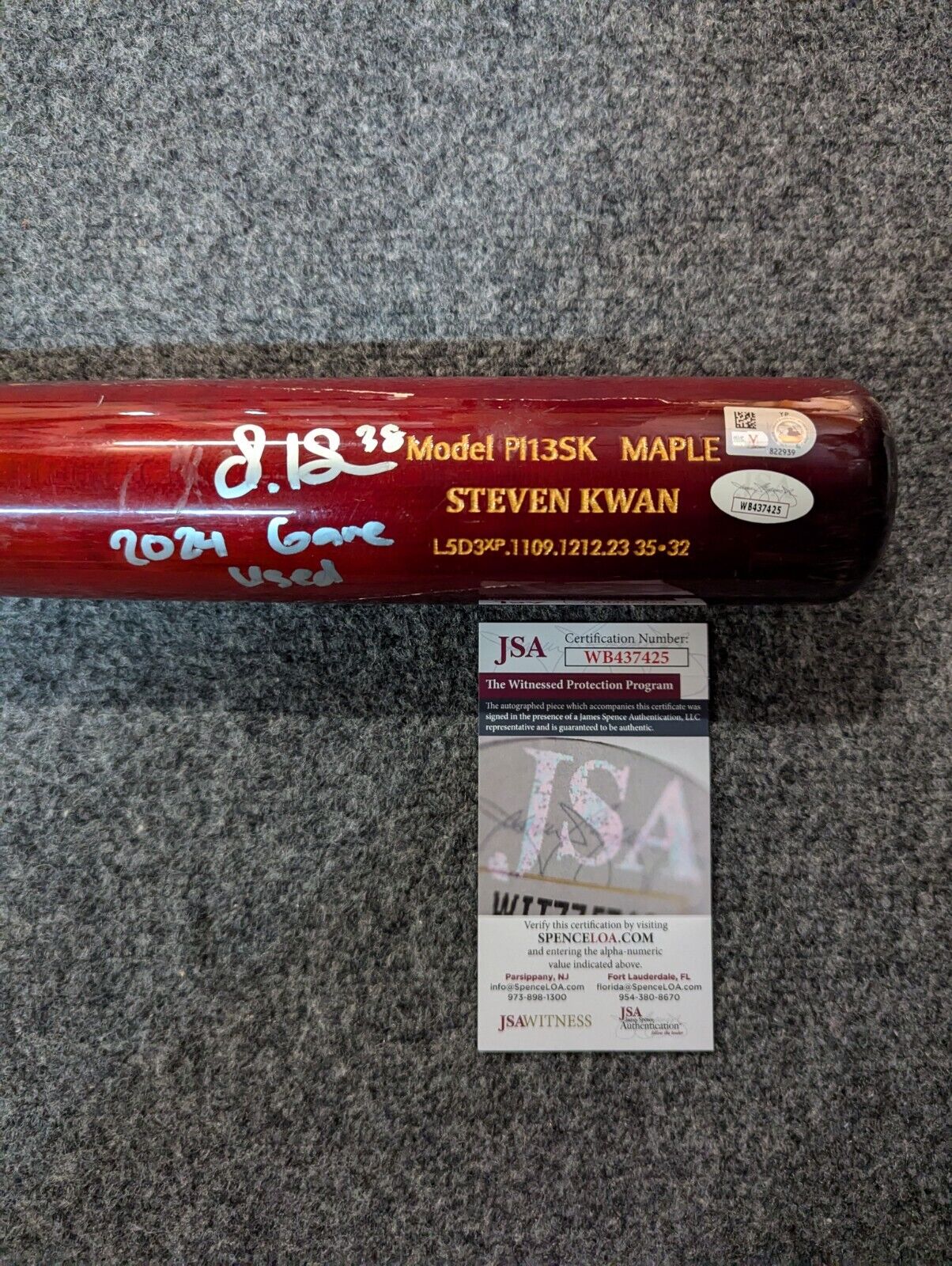 Cleveland Guardians Steven Kwan Autographed Game Used Baseball Bat Jsa Coa