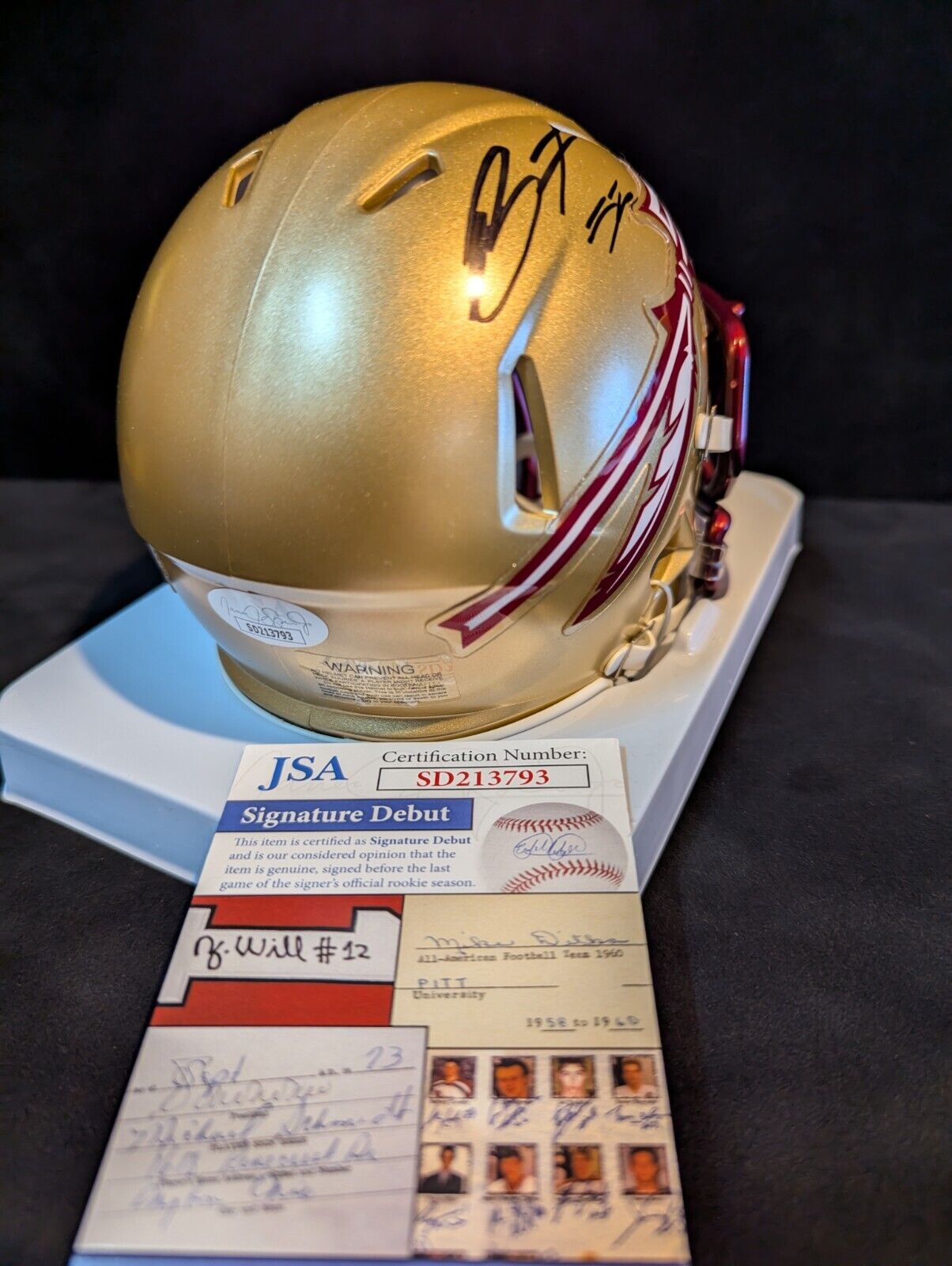 Florida State Seminoles Braden Fiske Autographed Signed Speed Mini Helmet Jsa