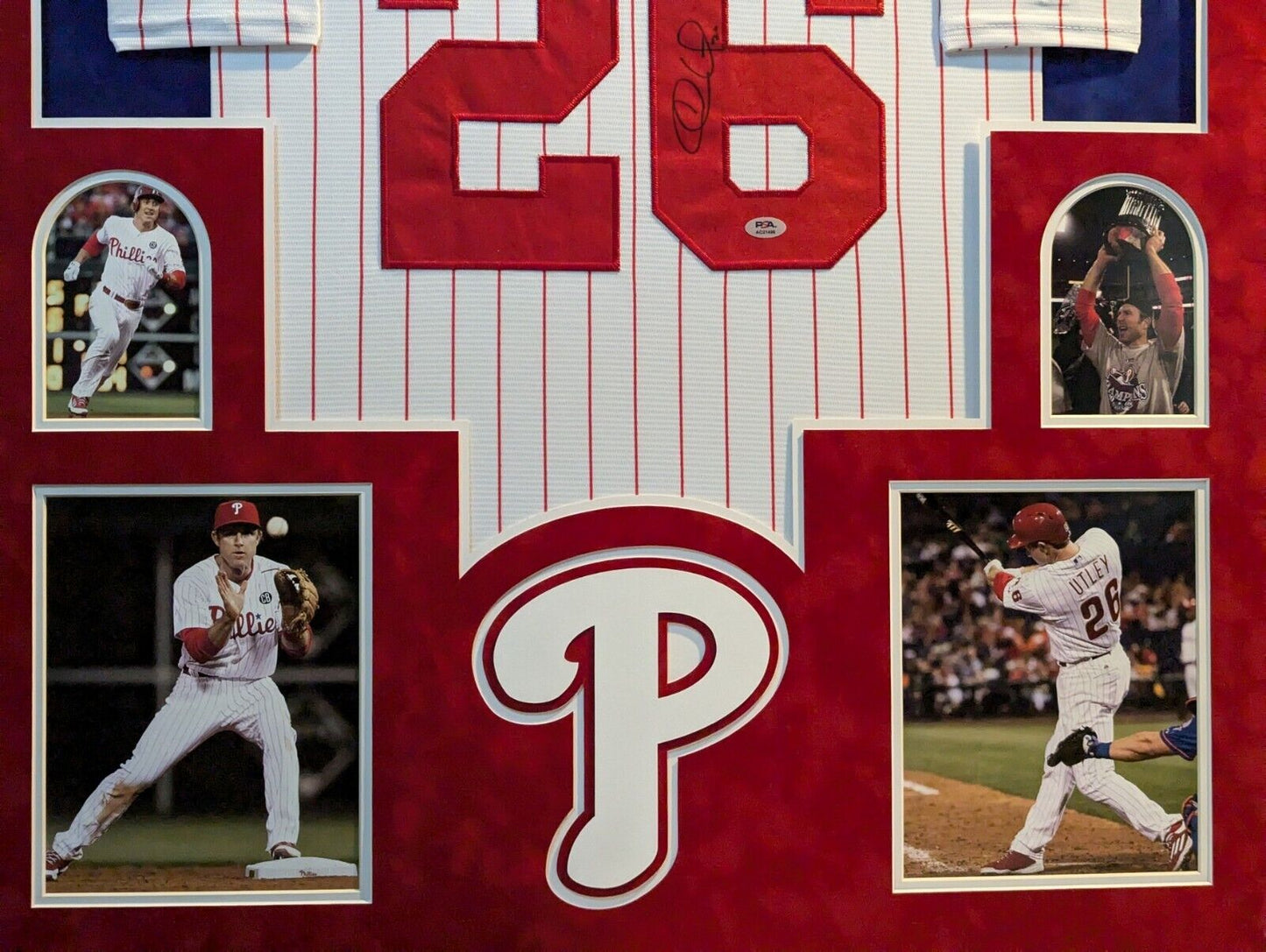 Suede Framed Philadelphia Phillies Chase Utley Autographed Signed Jersey Psa Coa