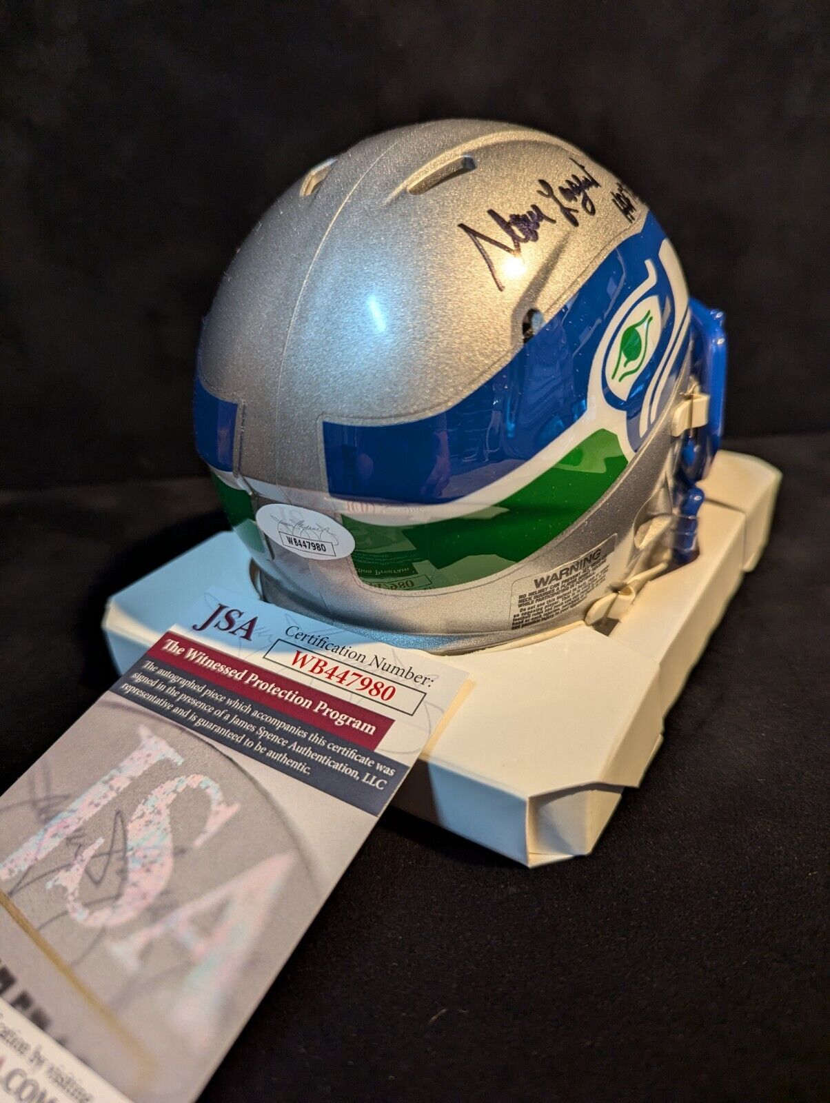 Seattle Seahawks Steve Largent Signed Inscribed Throwback Mini Helmet Jsa Coa