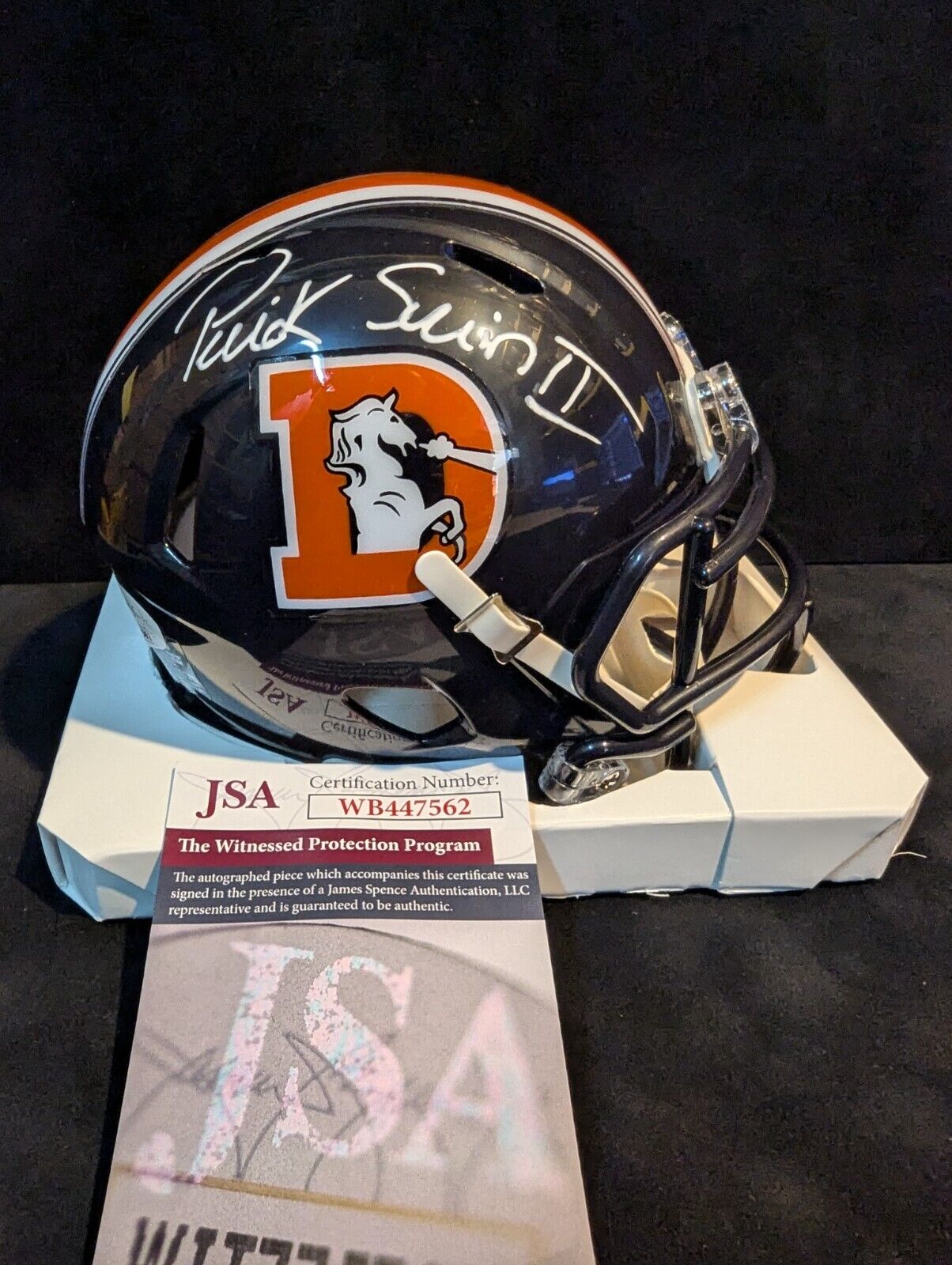 Denver Broncos Patrick Surtain Ii Signed Navy Throwback Mini Helmet Jsa Coa