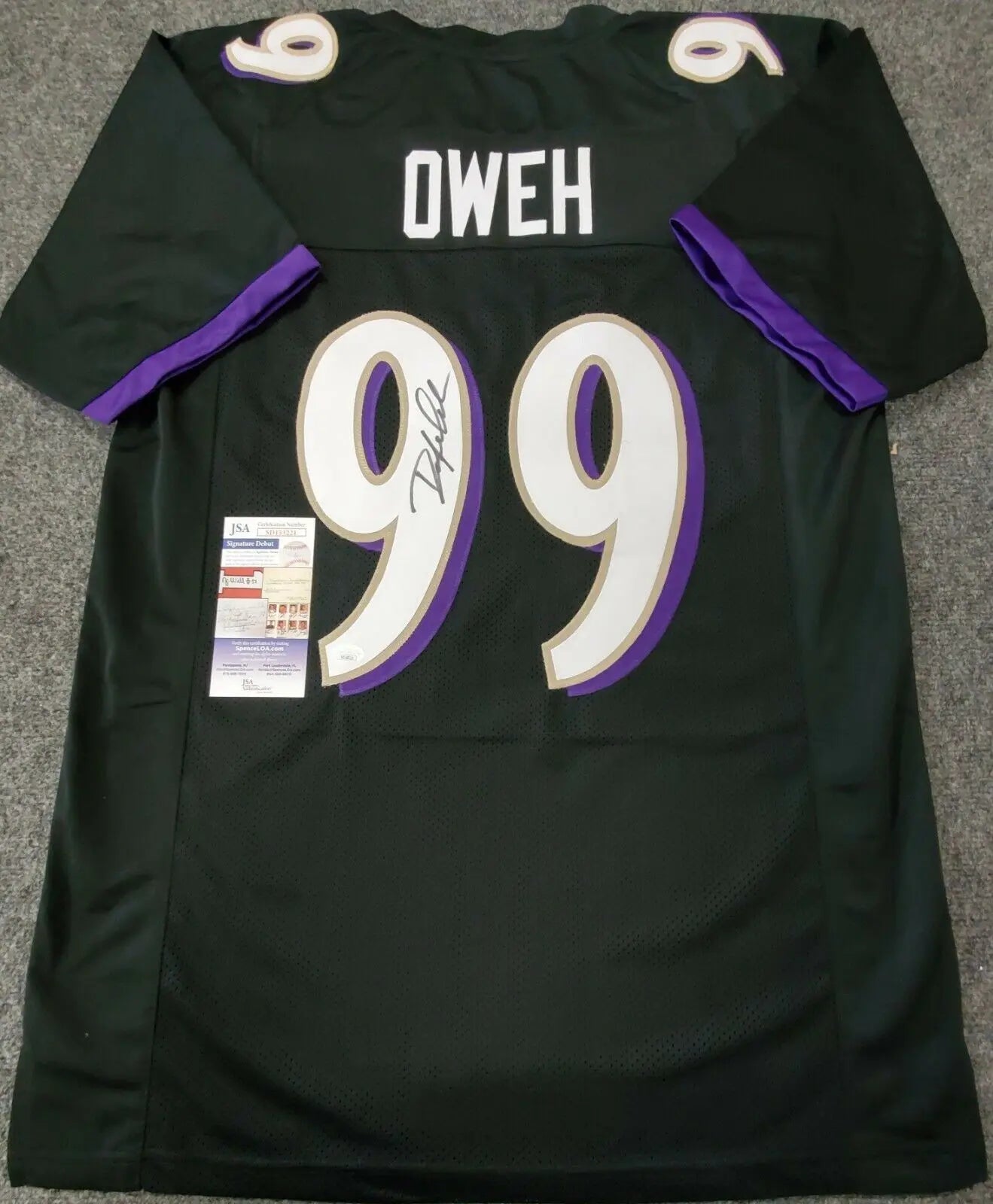 MVP Authentics BALTIMORE RAVENS ODAFE JAYSON OWEH AUTOGRAPHED SIGNED JERSEY JSA COA 135 sports jersey framing , jersey framing