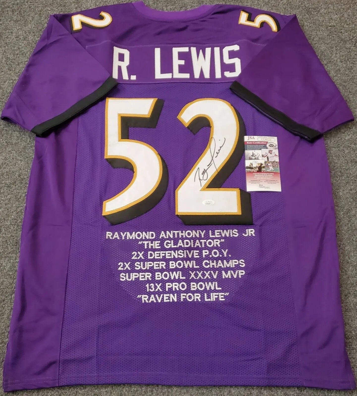 Ray Lewis Autographed Baltimore Custom Football Jersey - JSA COA