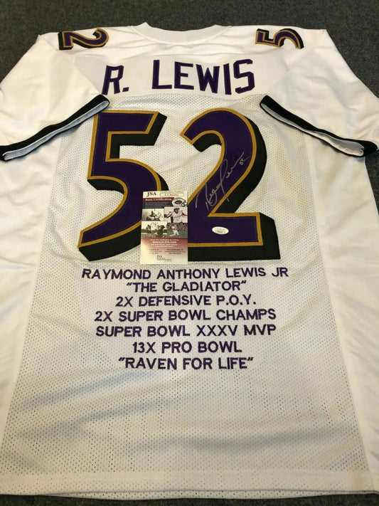 MVP Authentics Baltimore Ravens Ray Lewis Autographed Signed Stat Jersey Jsa  Coa 225 sports jersey framing , jersey framing