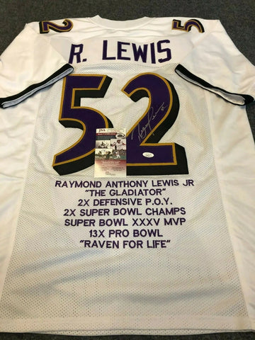 Ray Lewis Autographed White Pro Style STAT Jersey - JSA W Auth 2