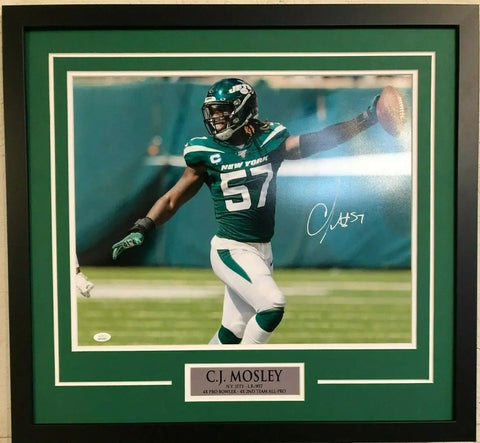 Cj Mosley Framed Signed Ny Jets 16X20 Photo Jsa Coa