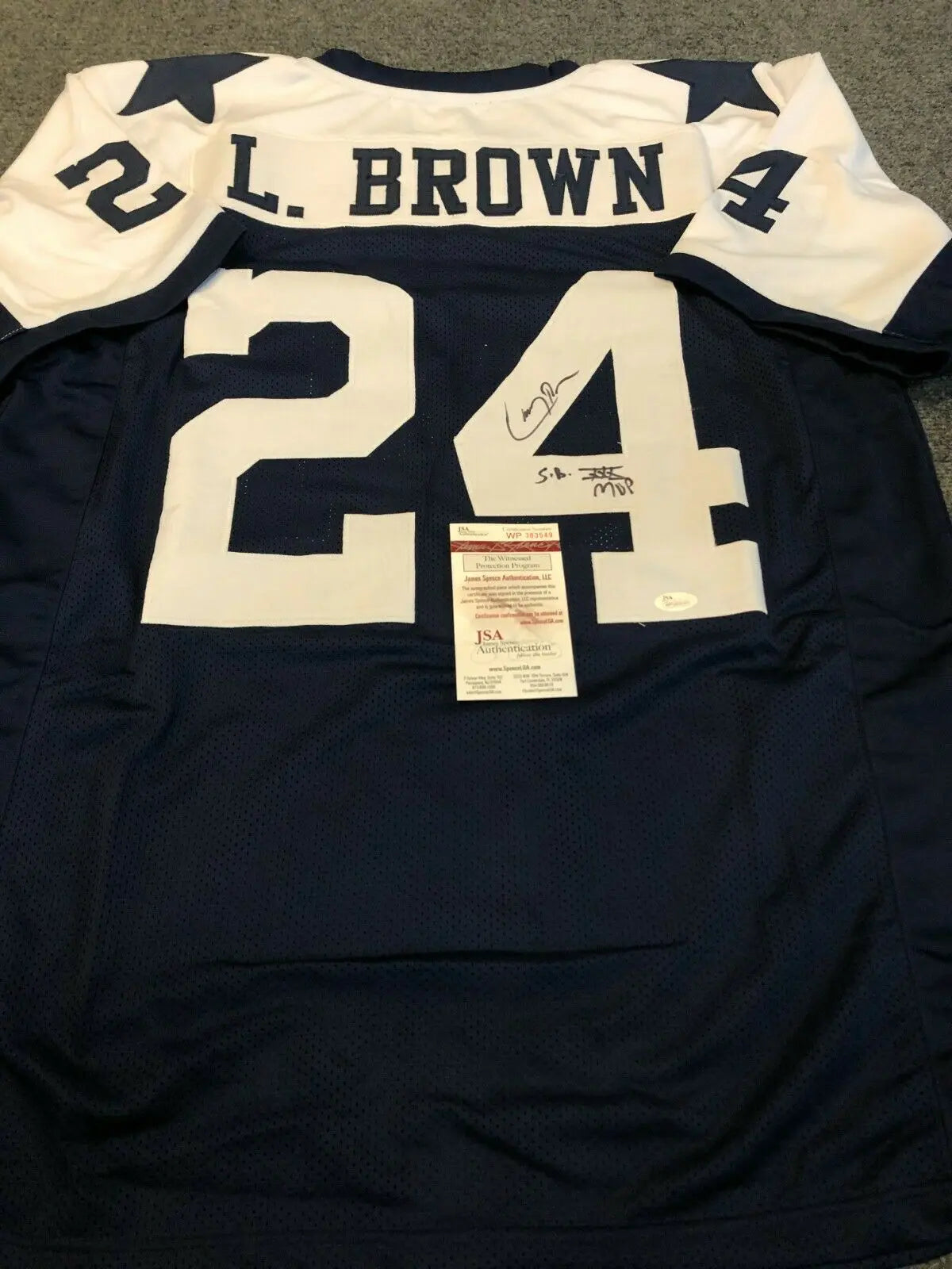 MVP Authentics Dallas Cowboys Larry Brown Autographed Signed Inscribed Jersey Jsa  Coa 98.10 sports jersey framing , jersey framing