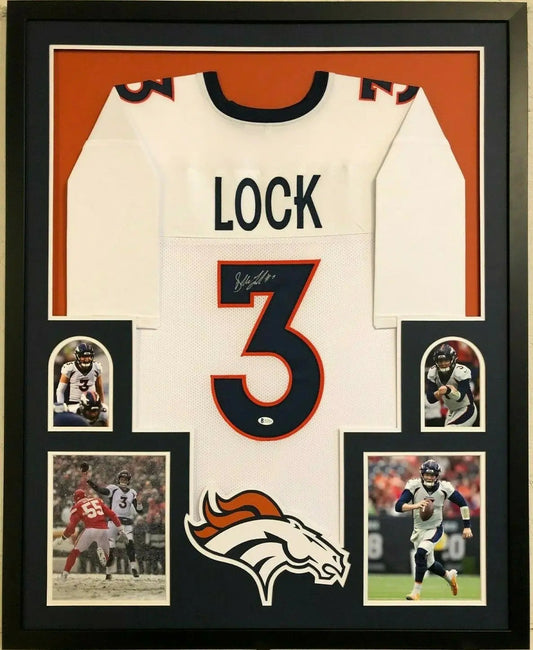 MVP Authentics FRAMED DENVER BRONCOS DREW LOCK AUTOGRAPHED SIGNED JERSEY BECKETT COA 539.10 sports jersey framing , jersey framing