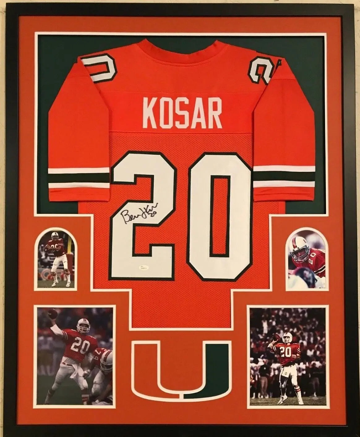 Framed Miami Hurricanes Bernie Kosar Autographed Signed Jersey Jsa Coa