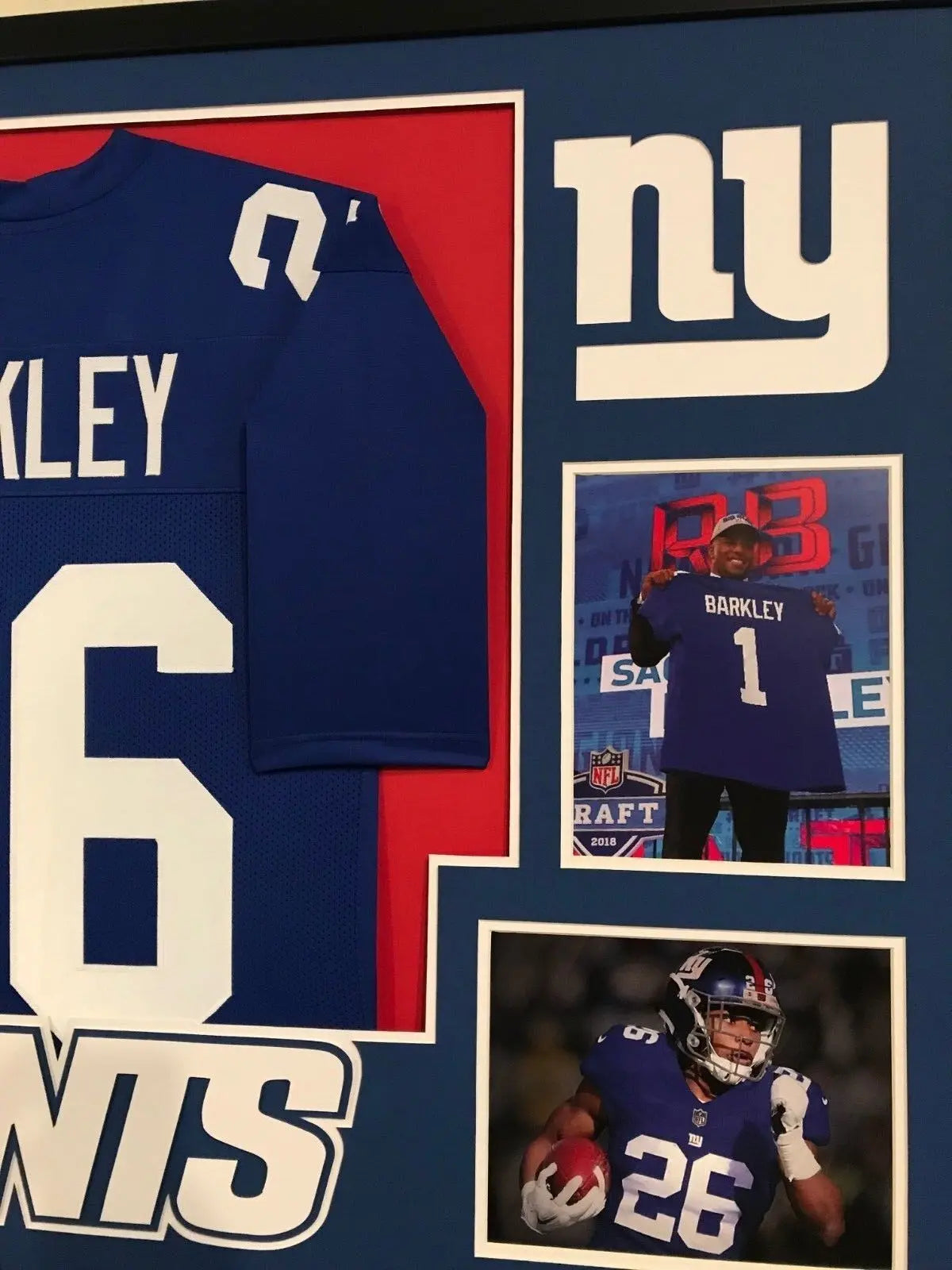 Saquon Barkley Autographed Framed New York Giants Jersey (JSA)