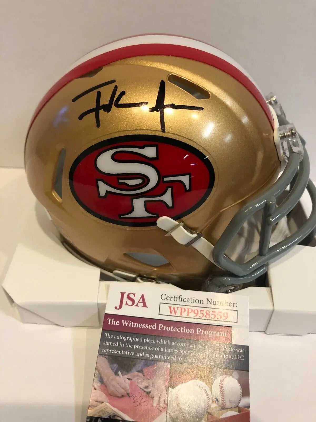 MVP Authentics Frank Gore Autographed Signed S.F. 49Ers Mini Helmet Jsa Coa 89.10 sports jersey framing , jersey framing