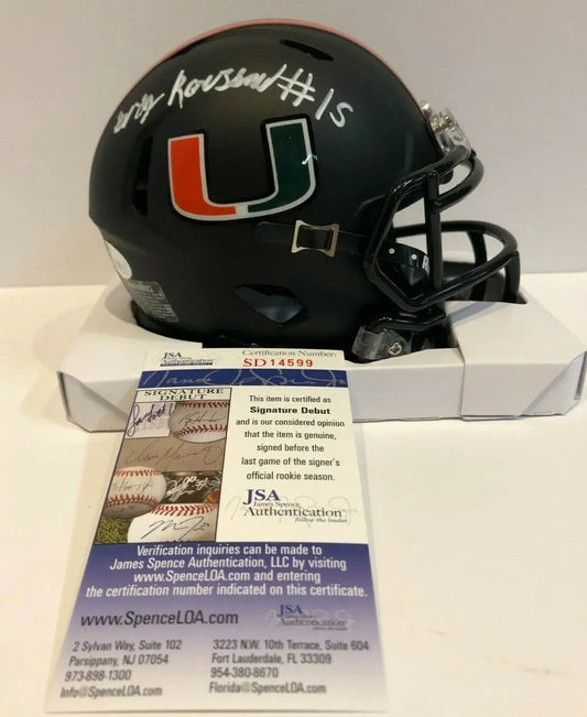 MVP Authentics Greg Rousseau Autographed Signed Miami Hurricanes Mini Helmet Jsa Coa 116.10 sports jersey framing , jersey framing