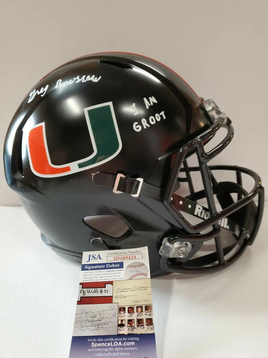 MVP Authentics Greg Rousseau Signed Inscribed Miami Hurricanes Full Size Replica Helmet Jsa Coa 287.10 sports jersey framing , jersey framing