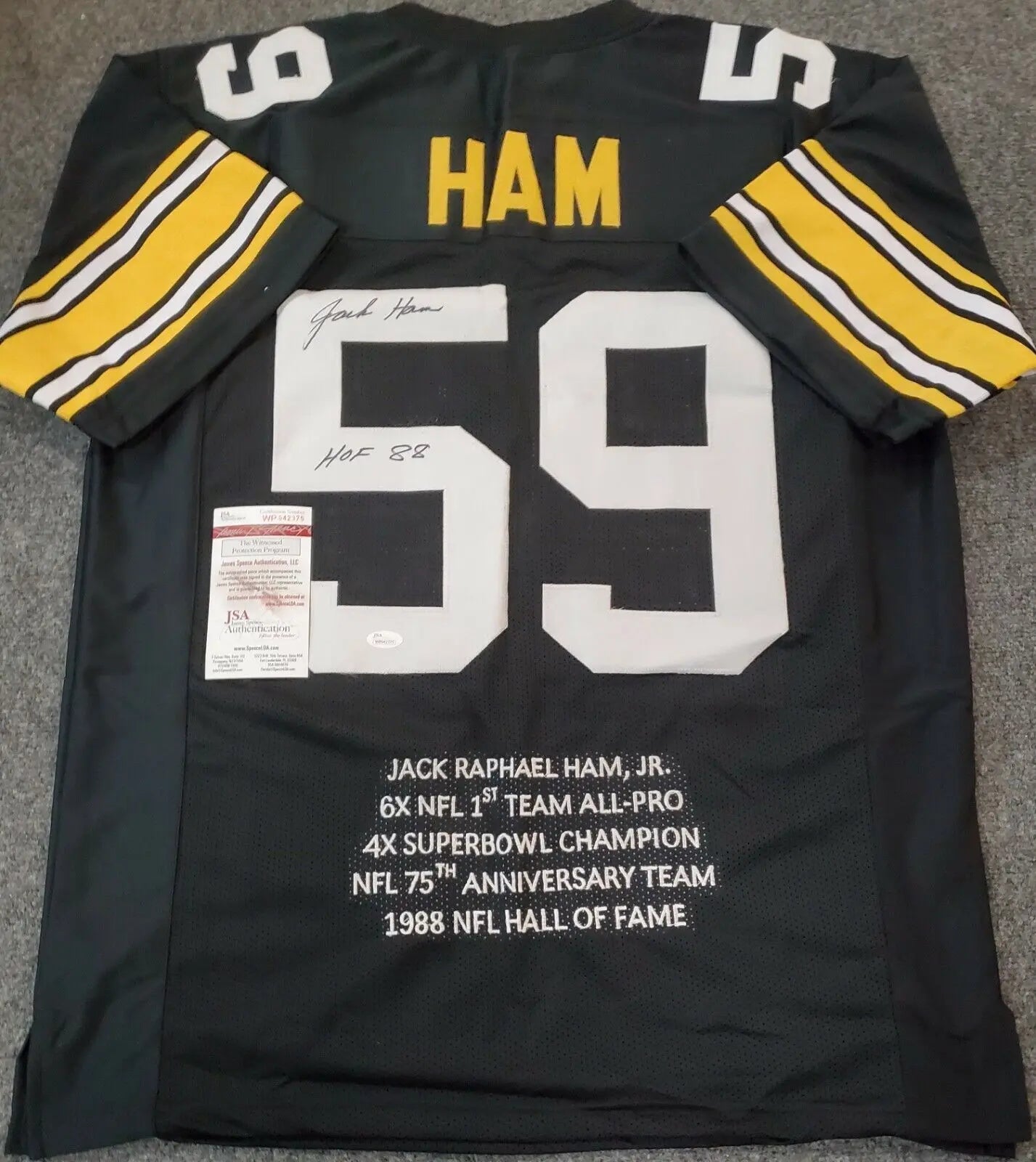 Autographed/Signed Jack Ham HOF 88 Pittsburgh White Football Jersey JSA COA