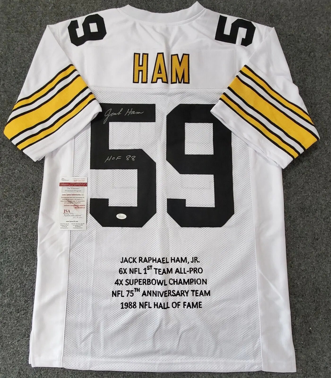 Jack Ham Autographed and Framed White Steelers Jersey