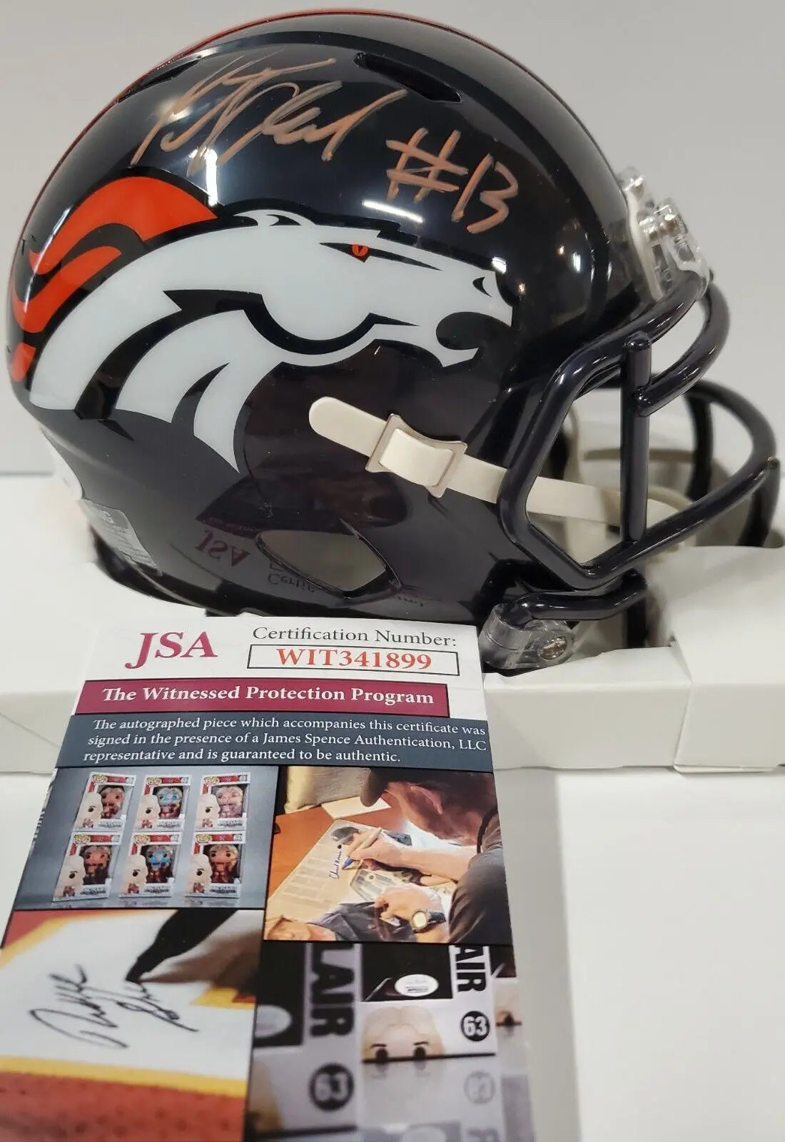 MVP Authentics Kj Hamler Autographed Signed Denver Broncos Speed Mini Helmet Jsa Coa 107.10 sports jersey framing , jersey framing