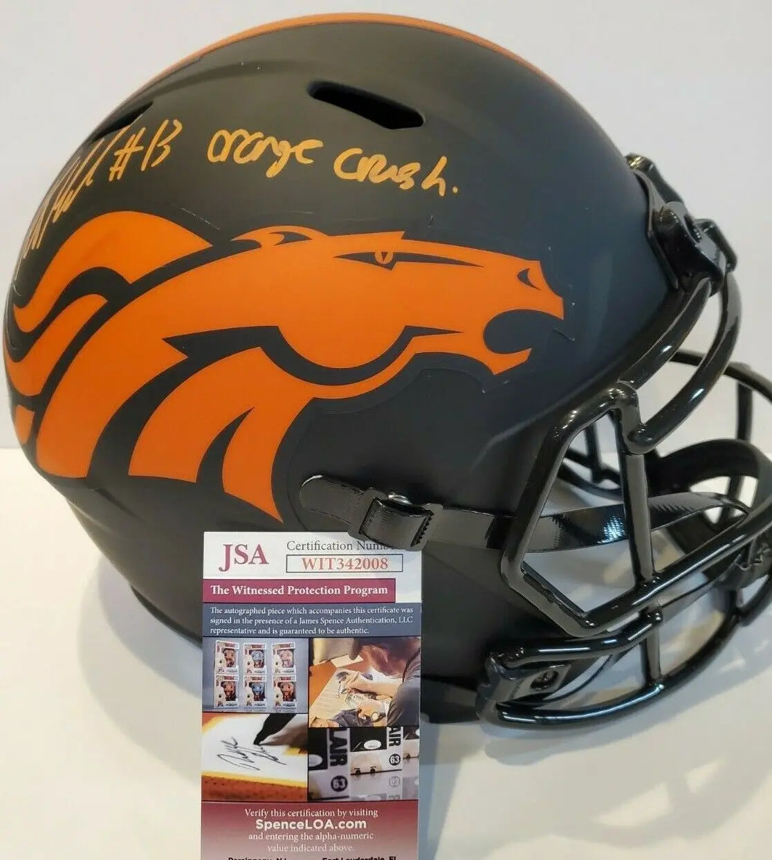 MVP Authentics Kj Hamler Signed Inscribed Denver Broncos Eclipse Replica Full Sz Helmet Jsa Coa 296.10 sports jersey framing , jersey framing