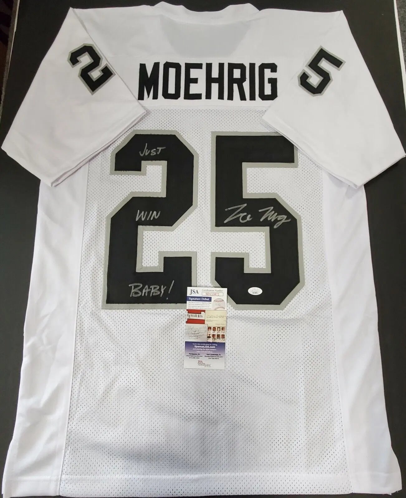 MVP Authentics Las Vegas Raiders Tre'von Moehrig Autographed Inscribed Jersey Jsa Coa 166.50 sports jersey framing , jersey framing