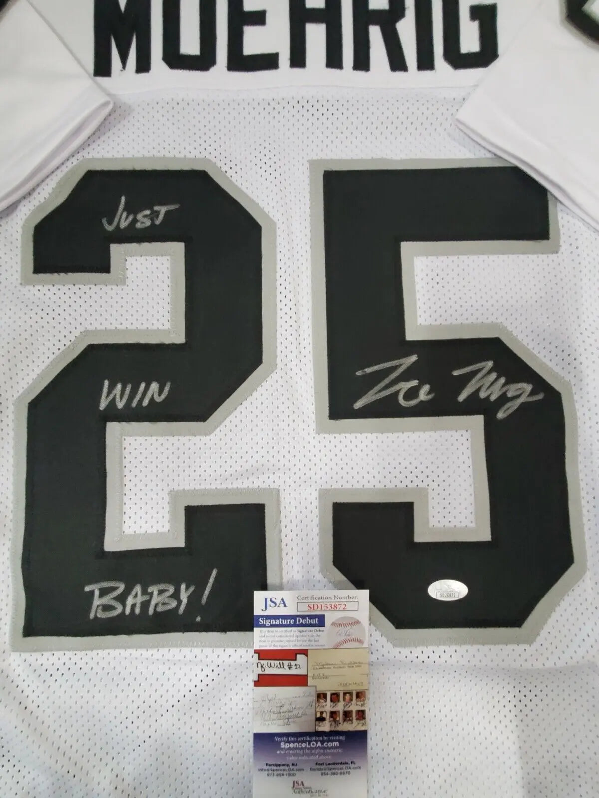 MVP Authentics Las Vegas Raiders Tre'von Moehrig Autographed Inscribed Jersey Jsa Coa 166.50 sports jersey framing , jersey framing