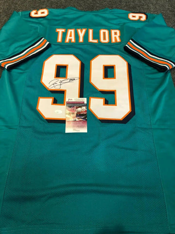 Autographed/Signed Jason Taylor Miami Orange Football Jersey JSA COA