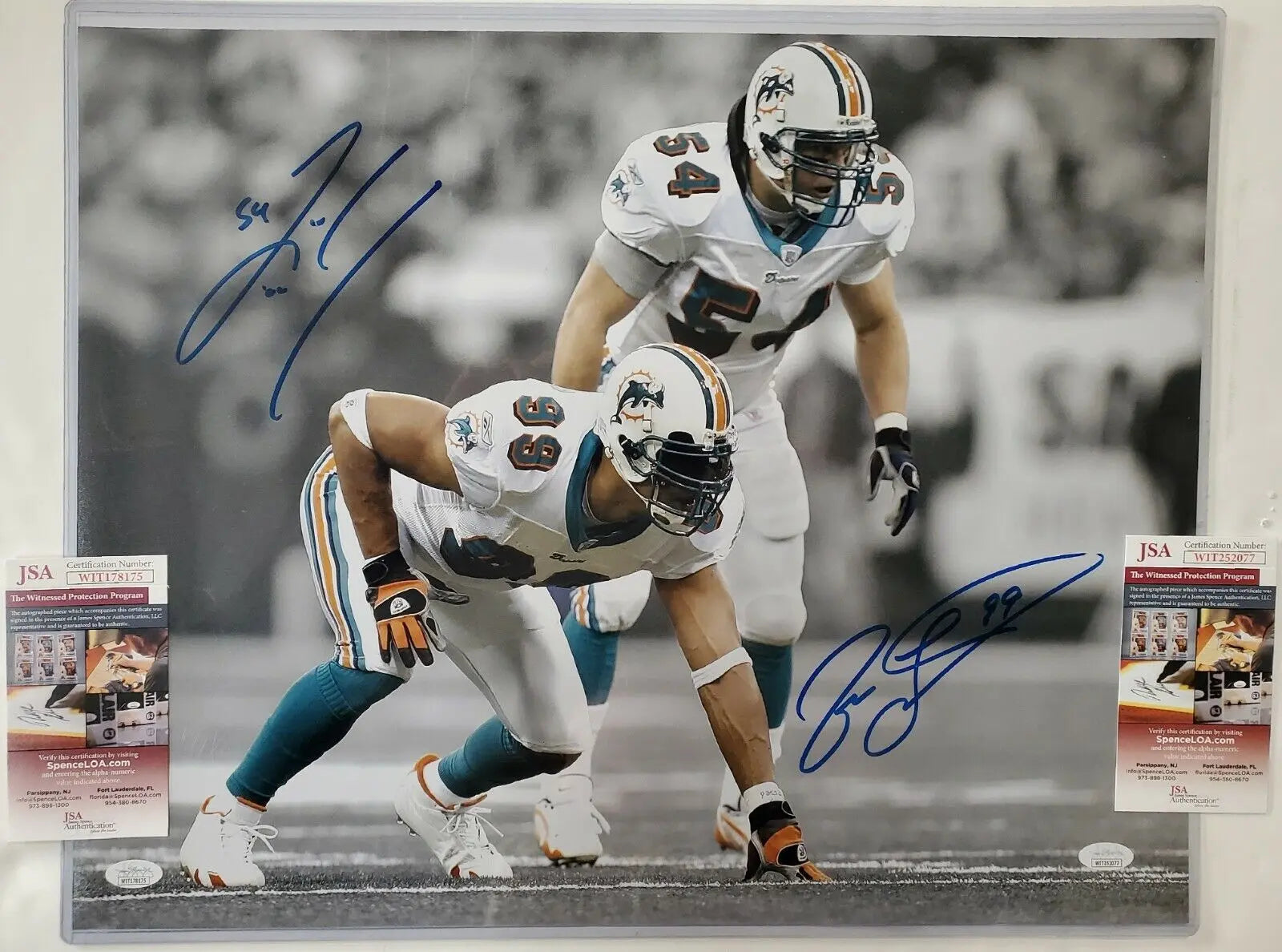 Miami Dolphins Zach Thomas & Jason Taylor Signed 16X20 Photo Jsa Coa