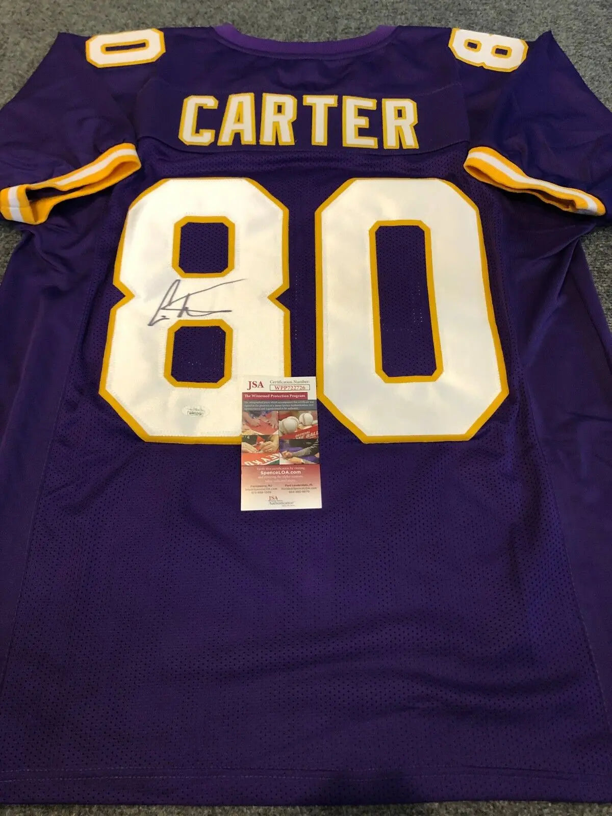 MINNESOTA VIKINGS CRIS CARTER AUTOGRAPHED SIGNED JERSEY BECKETT COA