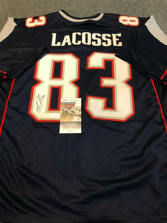 MVP Authentics New England Patriots Matt Lacosse Autographed Signed Jersey Jsa  Coa 107.10 sports jersey framing , jersey framing