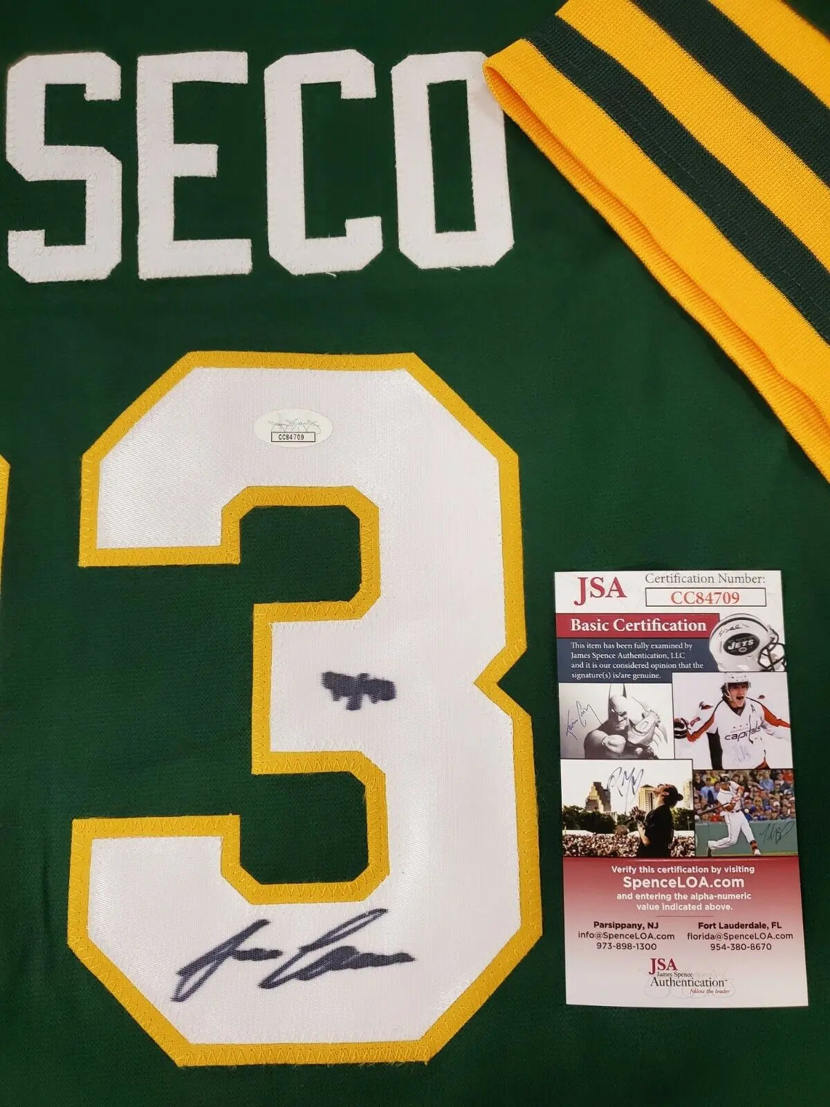 Oakland Athletics Jose Canseco Signed Jersey with 40/40 Inscription with  JSA COA